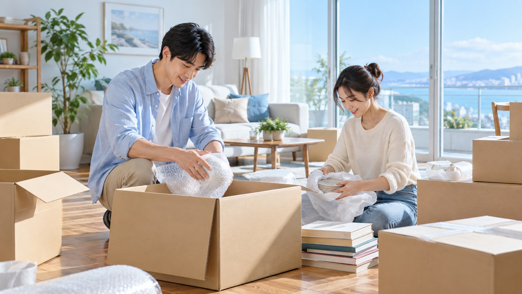 컨테이너에 실리는 이사 화물 포장 상자