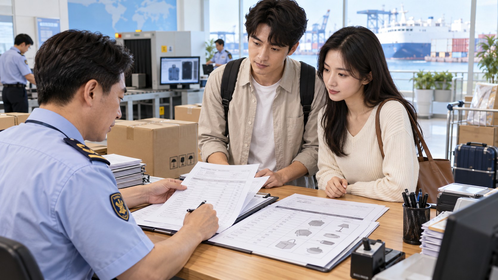 컨테이너에 실리는 이사 화물 포장 상자